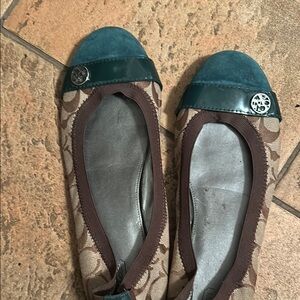 Coach Brown and Teal Flats